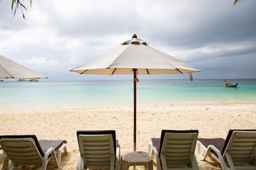  Beautiful beach with umbrella on the beach
