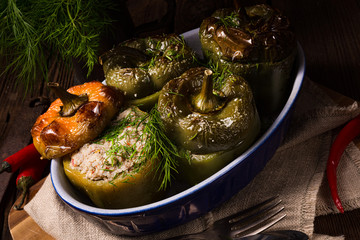 Stuffed peppers with bulgur, zucchini and sheep's cheese