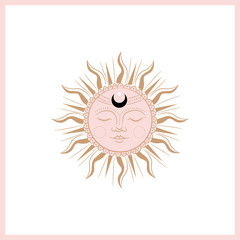 Set of mystical and mysterious illustrations in hand drawn style.  Minimalistic objects made in the style.  boho style signs and symbols. outer space, moon, sun system. vector.