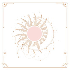 Obraz premium Set of mystical and mysterious illustrations in hand drawn style. Minimalistic objects made in the style. boho style signs and symbols. outer space, moon, sun system. vector.