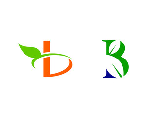 Set of Initial Letter B with Leaf Logo
