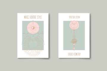 Set of mystical and mysterious illustrations in hand drawn style.  Minimalistic objects made in the style.  boho style signs and symbols. outer space, moon, sun system. vector.