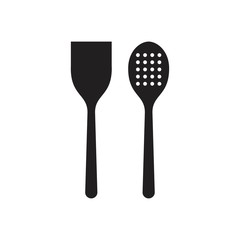 Slotted spoon and a wooden spatula for frying icon template black color editable. Slotted spoon and a wooden spatula for frying icon symbol Flat vector illustration for graphic and web design.