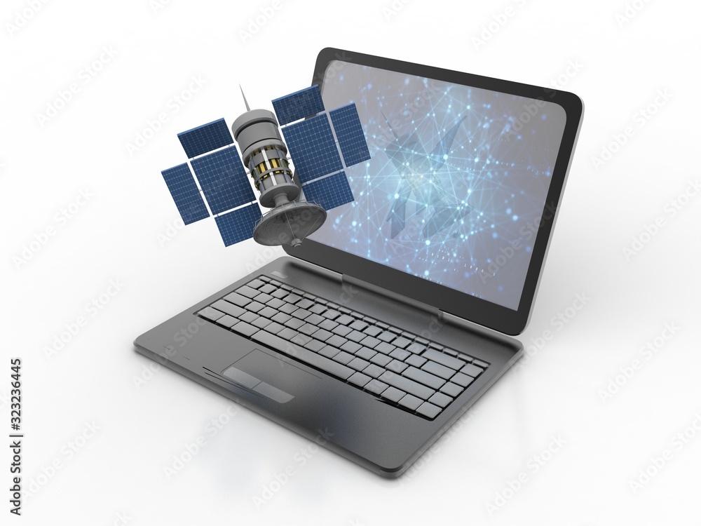 Aufkleber satellite connected computer , 3d rendering