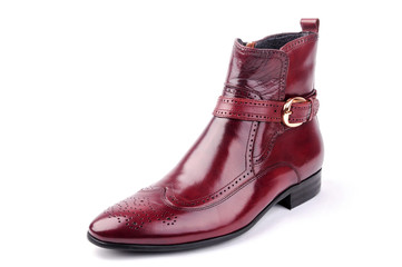 Burgundy high-top men's leather shoes on white