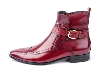 Burgundy high-top men's leather shoes on white