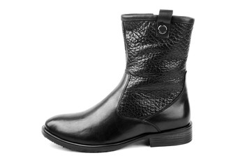 Black high state leather shoes on white