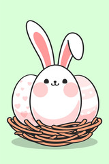 Cute easter eggs with bunny ears in nest