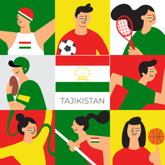 Set of national team players with national flag in flat style  : Vector Illustration