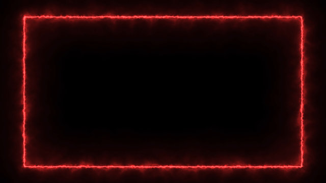 Empty frame with fire border glowing, burning flame signboard. Blank rectangle sign fire flames around frame lights. The best stock of photo image signboard red fire burning on black background