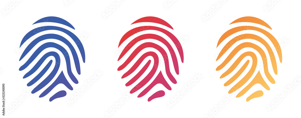 Poster vector illustration set of different shape fingerprint with color gradient in line style on white ba