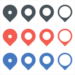 Set of bright map pointers. Location icons isolated on white background.