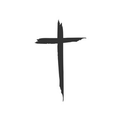 Handmade black grunge cross icon, simple christian cross sign on a white background