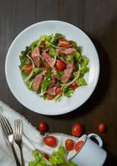 Yum spicy steak combine with onion decoration.
