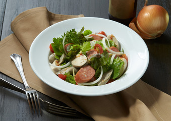 Yum spicy sausage combine with onion decoration.