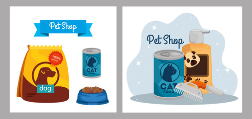 set poster of pet shop veterinary with icons
