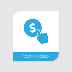 Editable filled Cost per click icon from Search Engine Optimization icons category. Isolated vector Cost per click sign on white background