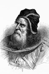 Archimedes of Syracuse. Mathematician, Physicist, inventor, and astronomer. 287 BC-212 BC. Antique illustration. 1883. - obrazy, fototapety, plakaty