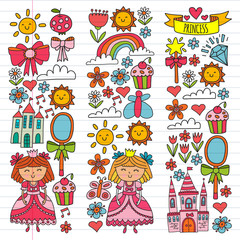 Vector pattern for little girls. Princess illustration for happy birthday party.