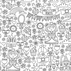 Vector pattern for little girls. Princess illustration for happy birthday party.