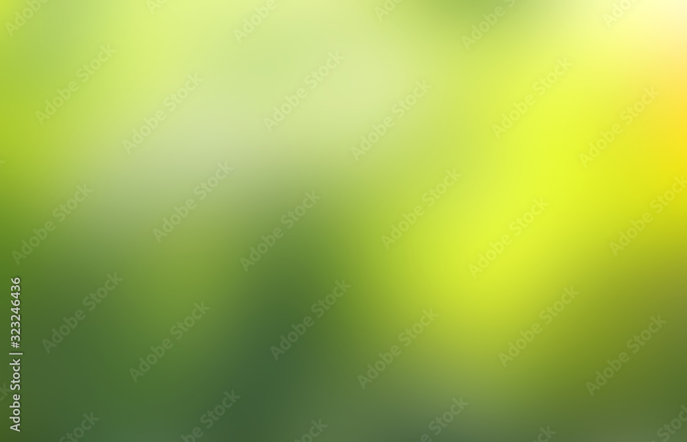 Poster green leaf background yellow, blurry leaves bokeh circles from light shining through as a background