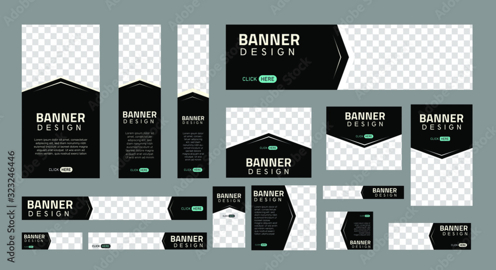Fototapete set of creative web banners of standard size with a place for photos. business ad banner. vertical, 
