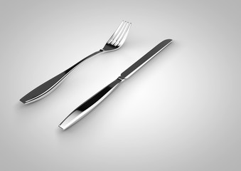 Fork anf knife on gray background.