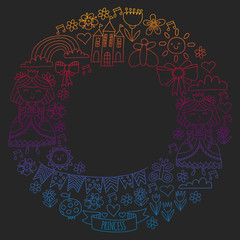 Vector pattern for little girls. Princess illustration for happy birthday party.