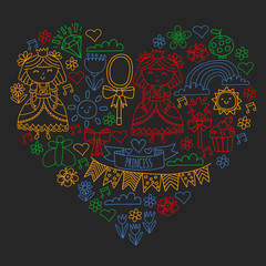 Vector pattern for little girls. Princess illustration for happy birthday party.