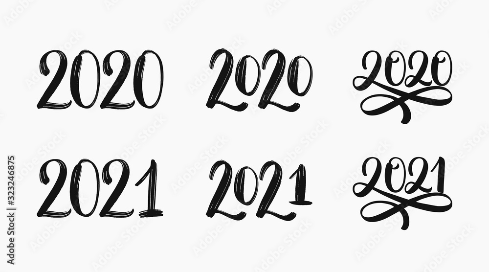 Fototapete 2020 and 2021 text logo set. hand sketched numbers of new year. 2021 set of inscriptions. new year 2
