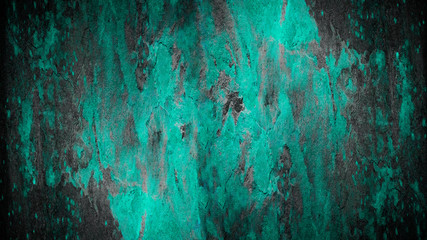 Turquoise aquamarine black gray rustic abstract painted exfoliated concrete stone wall texture background