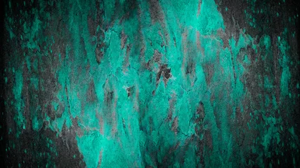 Türkis aquamarin schwarz grau rustikal abstrakt bemalt abgeblätterte Betonsteinwand Textur Hintergrund © Corri Seizinger