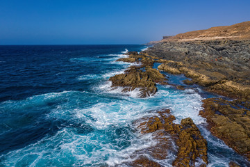 aerial view of Aguas Verde beach, fuerteventura, Canary islands, Spain. October 2019