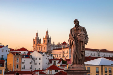 Beautiful panoramic view of  old district Alfama, Lisbon, Portugal