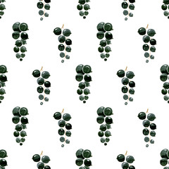 Seamless pattern of black currant on white background