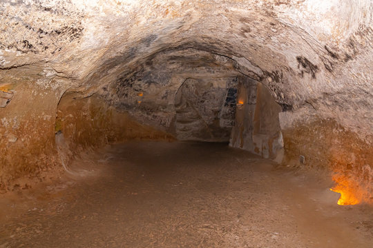 Large storage area in the caves under Requena, Spain