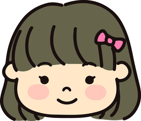 Simple and cute face of a girl smiling with a ribbon in her hair