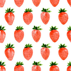Seamless pattern of watercolor strawberry on white background