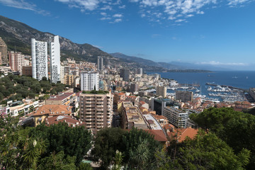 MONTE CARLO,MONACO - SEPTEMBER 12, 2017: A panoramic view of the principality Monaco.