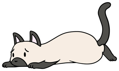 倒れた猫のイラスト_シャム猫_困り顔
