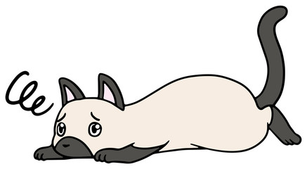 倒れた猫のイラスト_シャム猫_困り顔