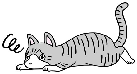 倒れた猫のイラスト_サバトラ_困り顔