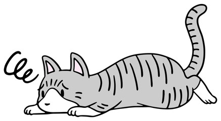 倒れた猫のイラスト_サバトラ_困り顔