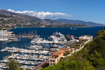 MONTE CARLO,MONACO - SEPTEMBER 12, 2017: A panoramic view of the port in the principality Monaco.