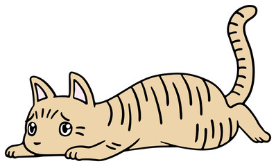 倒れた猫のイラスト_茶トラ_困り顔