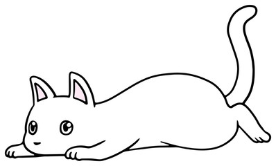 倒れた猫のイラスト_白猫