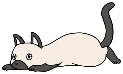 倒れた猫のイラスト_シャム猫