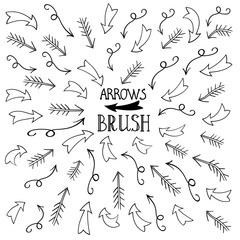 A set of hand-drawn arrows in different directions.Contour isolated drawing in cartoon style on a white background.Ready-made brushes for business projects, infographics, icons.