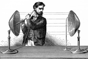 Practical check of sound reflection laws. Antique illustration. 1883.
