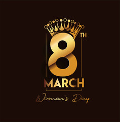 8 march Happy Women's Day Stylish Typography Text. Vector Illustration